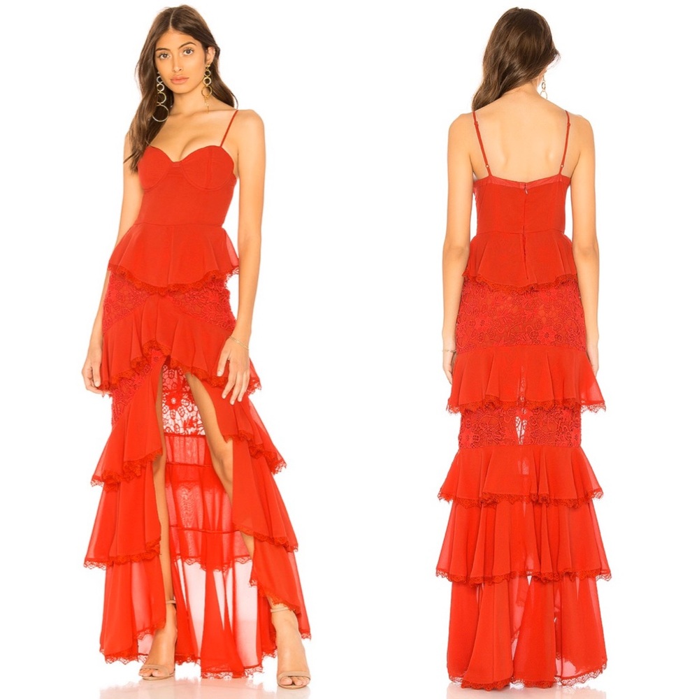 Majorelle Zelda Fitz Gown Crochet Ruffle Lace SZ S